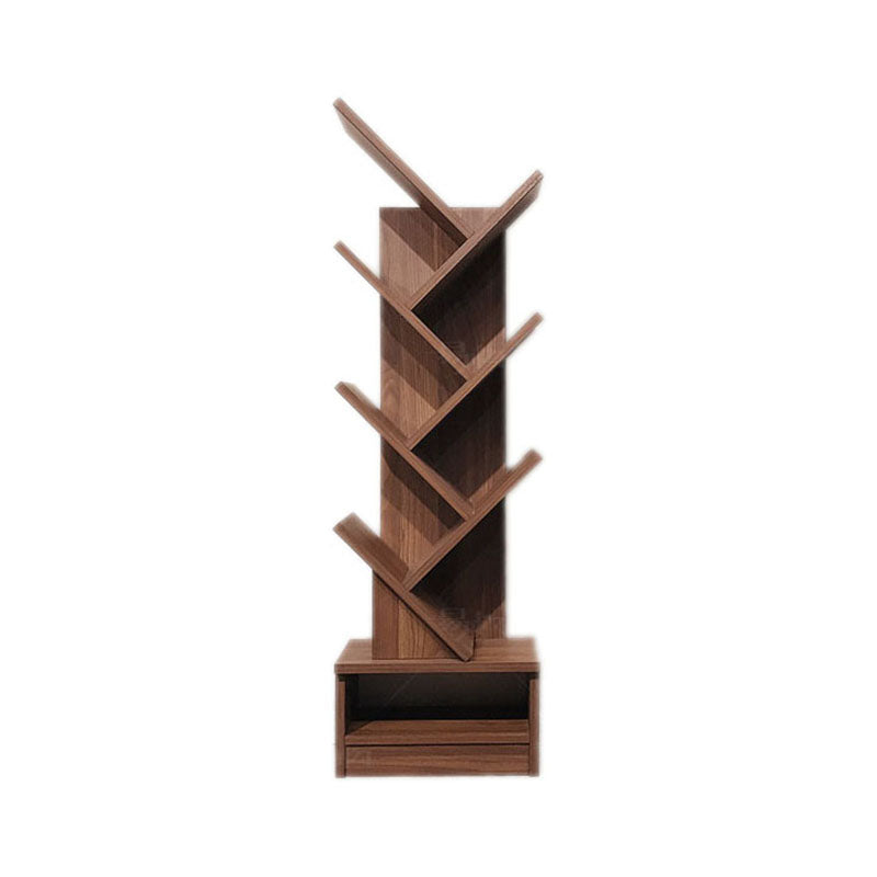 Modern Engineered Wood Bookshelf Walnut Geometric Closed Back Bookcase