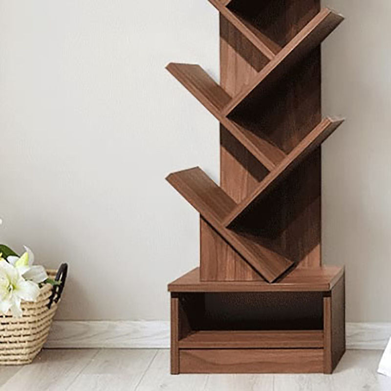 Modern Engineered Wood Bookshelf Walnut Geometric Closed Back Bookcase