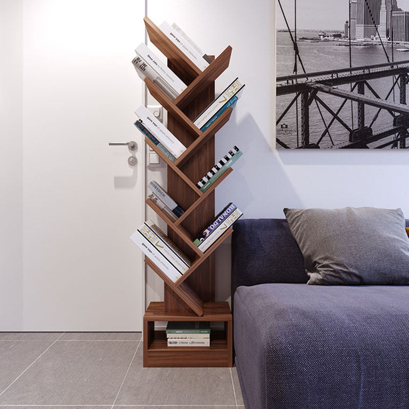 Modern Engineered Wood Bookshelf Walnut Geometric Closed Back Bookcase