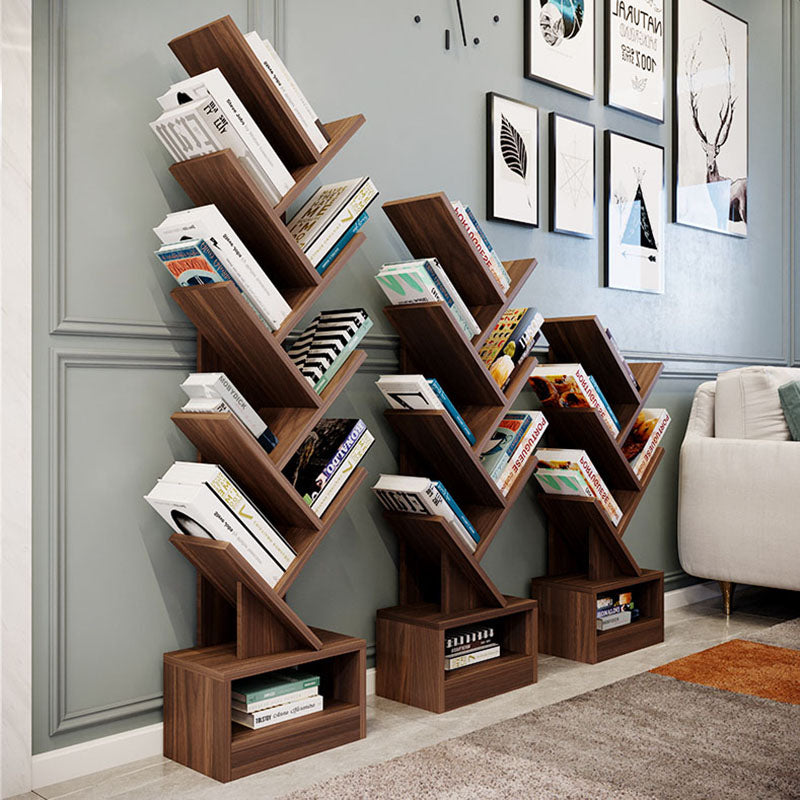 Modern Engineered Wood Bookshelf Walnut Geometric Closed Back Bookcase