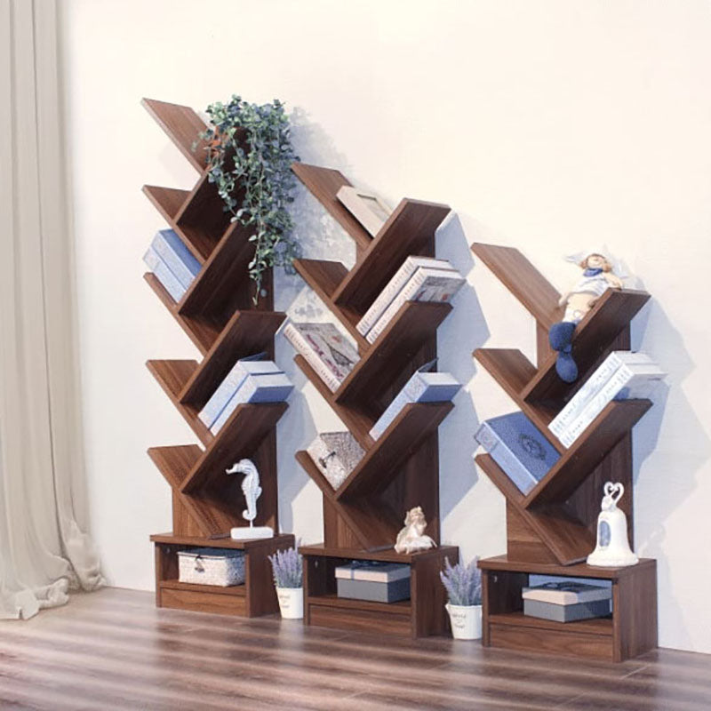 Modern Engineered Wood Bookshelf Walnut Geometric Closed Back Bookcase