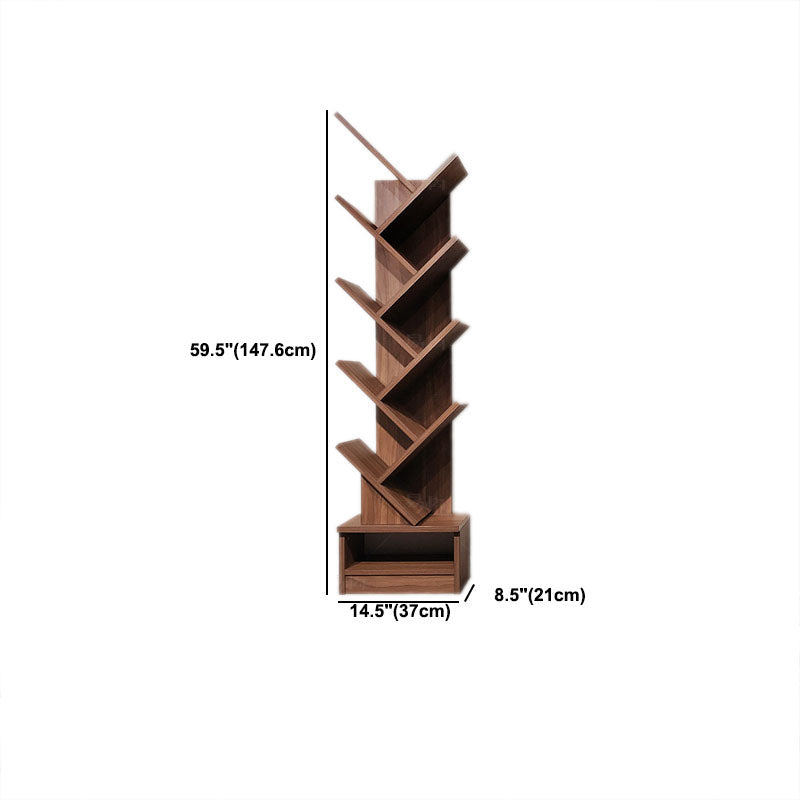 Modern Engineered Wood Bookshelf Walnut Geometric Closed Back Bookcase