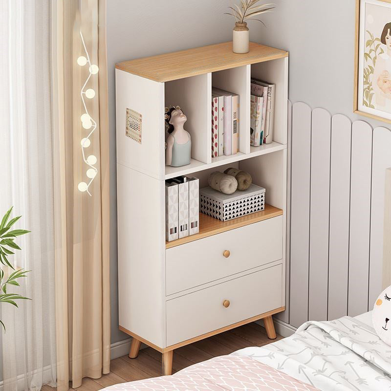 Modern Matte Finish Bookshelf Wooden Standard Bookcase with Drawer Storage