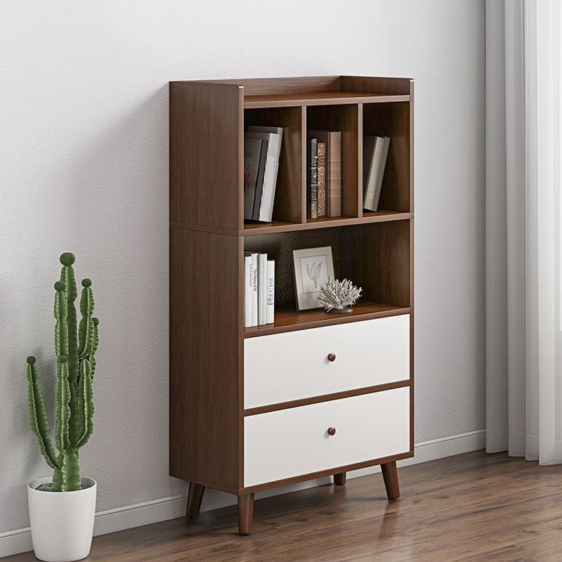 Modern Matte Finish Bookshelf Wooden Standard Bookcase with Drawer Storage