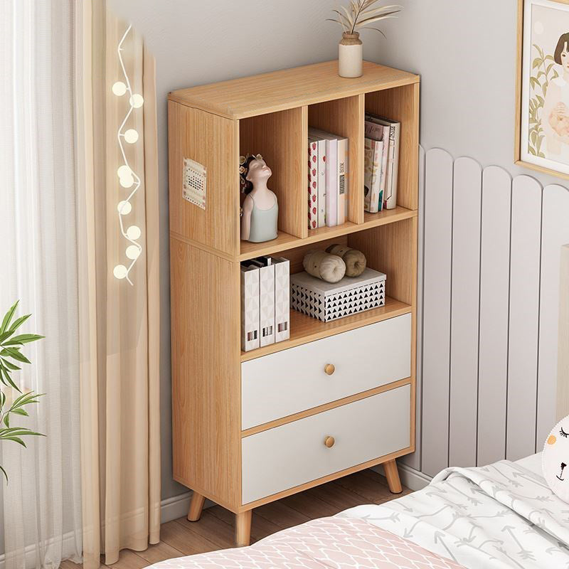 Modern Matte Finish Bookshelf Wooden Standard Bookcase with Drawer Storage