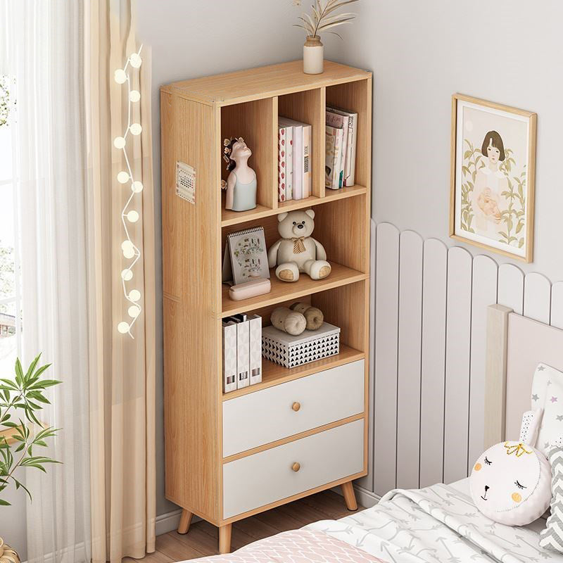 Modern Matte Finish Bookshelf Wooden Standard Bookcase with Drawer Storage