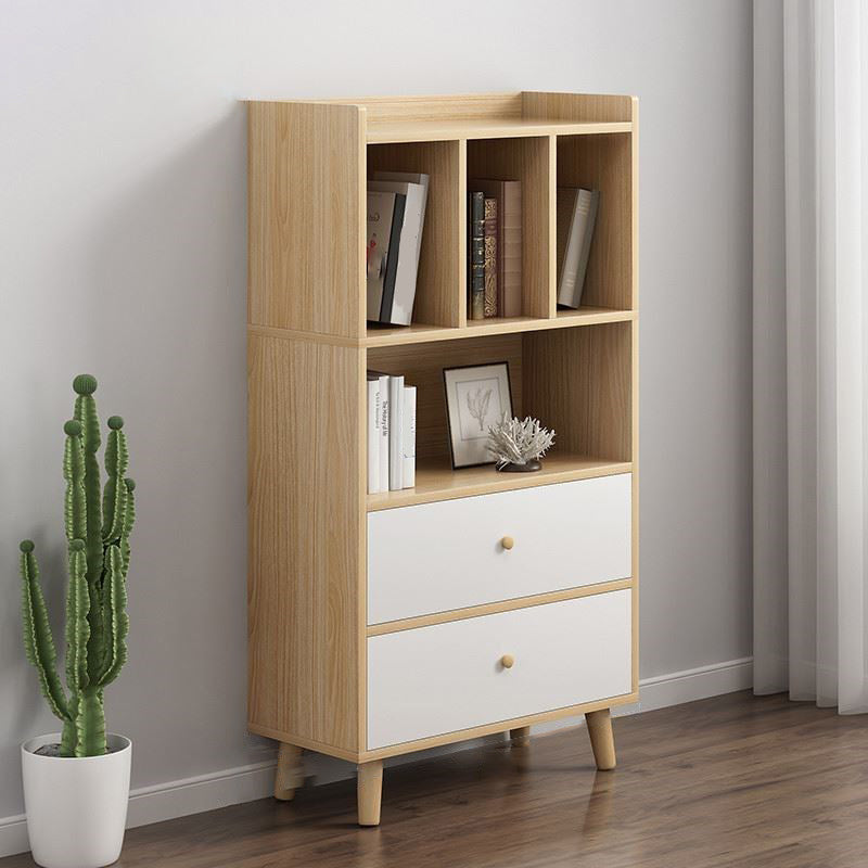 Modern Matte Finish Bookshelf Wooden Standard Bookcase with Drawer Storage