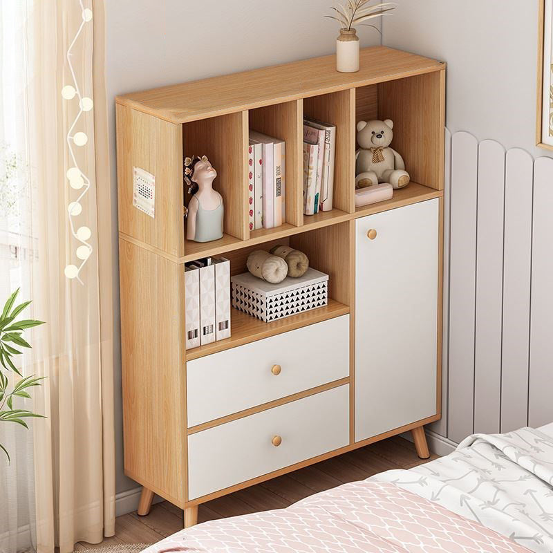 Modern Matte Finish Bookshelf Wooden Standard Bookcase with Drawer Storage