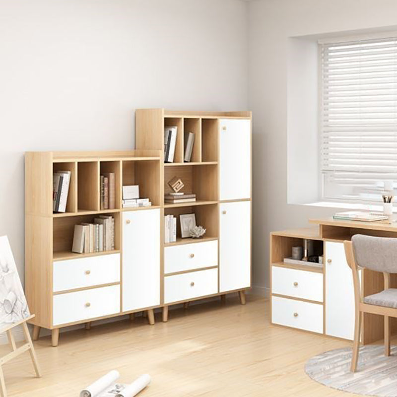 Modern Matte Finish Bookshelf Wooden Standard Bookcase with Drawer Storage