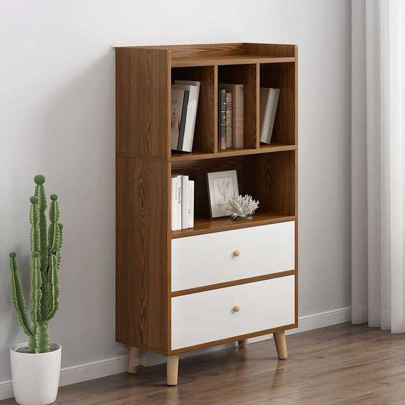 Modern Matte Finish Bookshelf Wooden Standard Bookcase with Drawer Storage