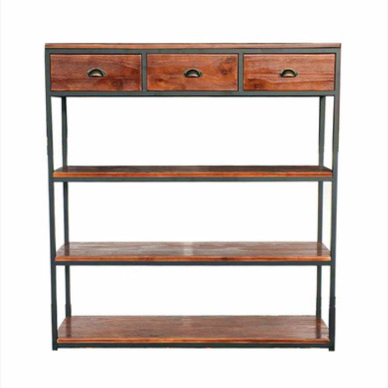 Contemporary Metal and Wood Book Shelf Open Home Shelf Bookcase with Shelves