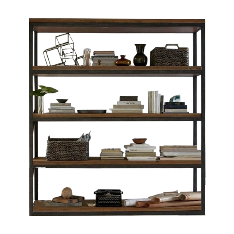 Contemporary Metal and Wood Book Shelf Open Home Shelf Bookcase with Shelves
