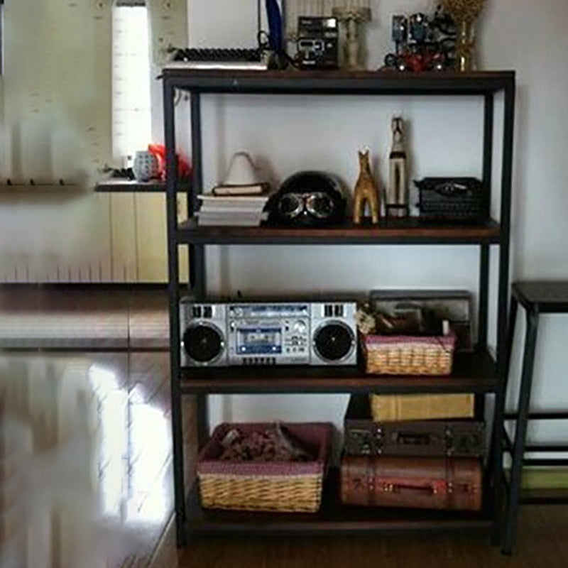 Contemporary Metal and Wood Book Shelf Open Home Shelf Bookcase with Shelves