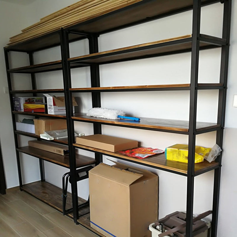 Contemporary Metal and Wood Book Shelf Open Home Shelf Bookcase with Shelves