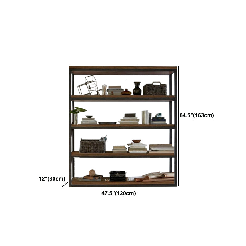 Contemporary Metal and Wood Book Shelf Open Home Shelf Bookcase with Shelves