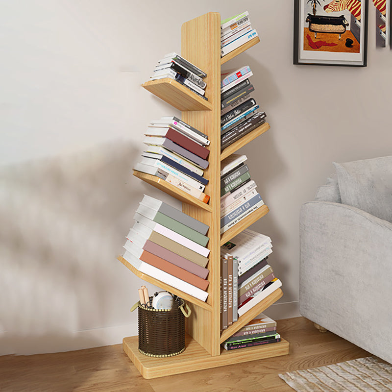 Modern Wood Bookshelf Geometric Vertical Open Shelf Bookcase