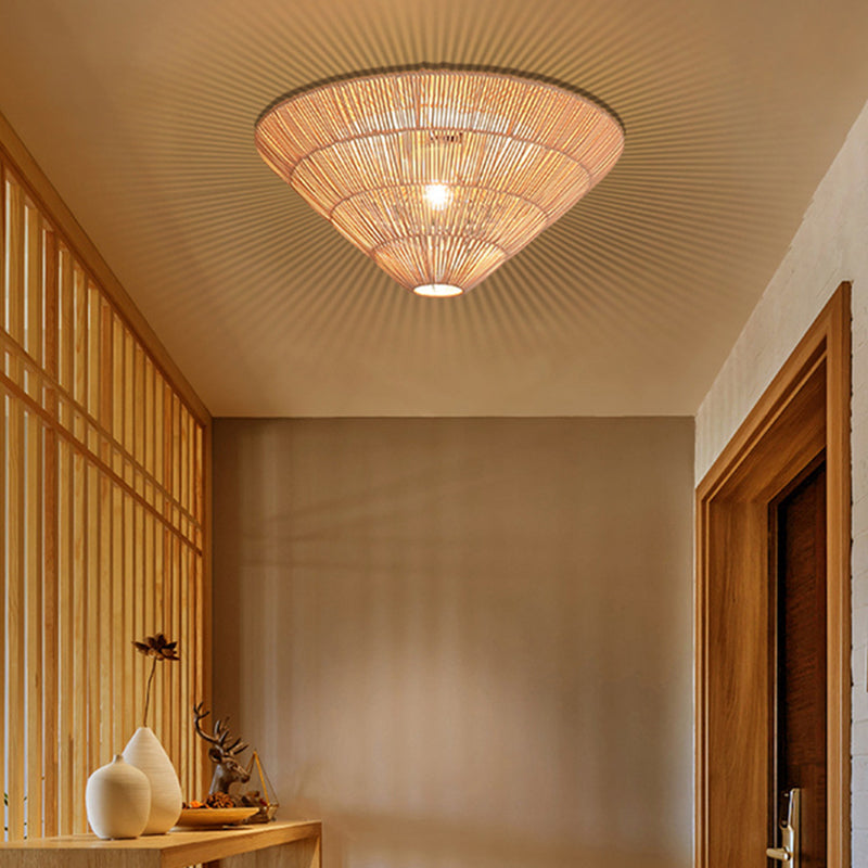 Cone Shape Ceiling Light Fixture Rattan Flush Mount Light for Living Room