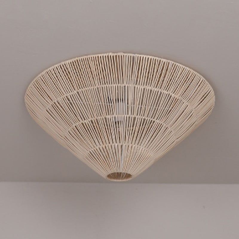 Cone Shape Ceiling Light Fixture Rattan Flush Mount Light for Living Room