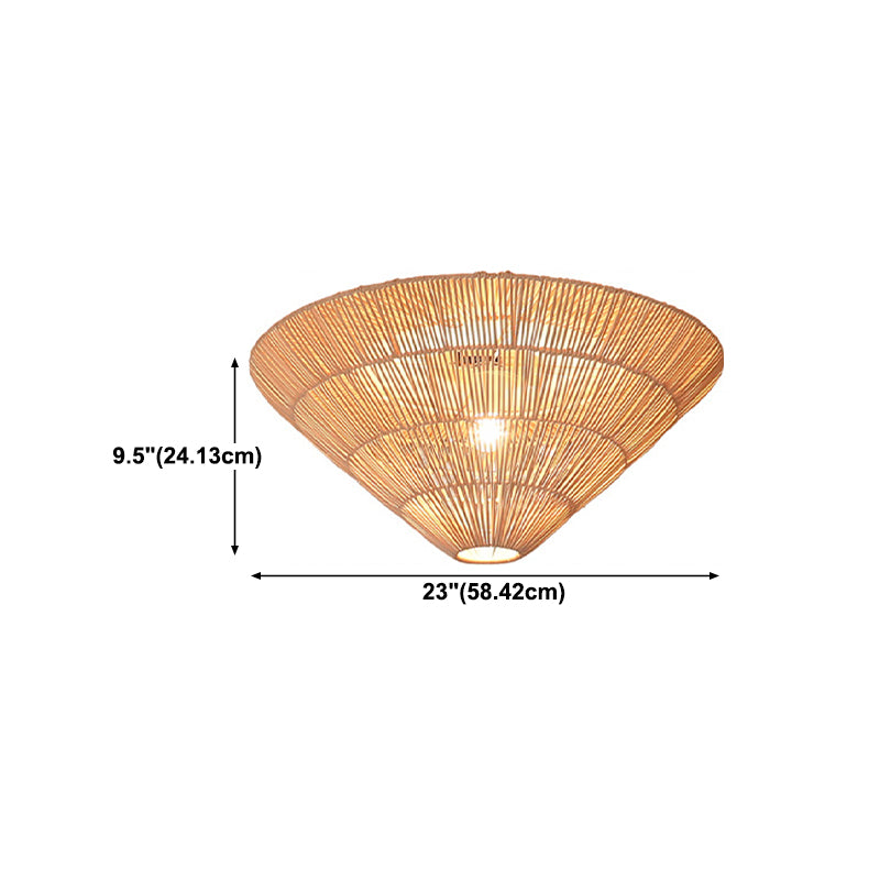 Cone Shape Ceiling Light Fixture Rattan Flush Mount Light for Living Room