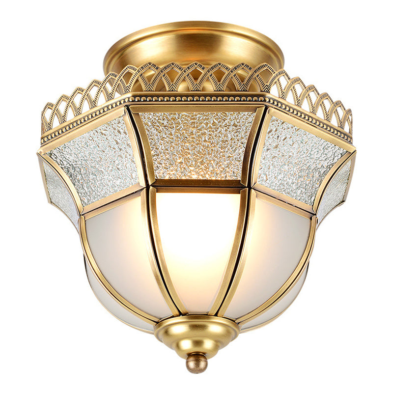 Schoolhouse Aisle Close to Ceiling Lighting Vintage Glass Brass Semi Flush Light