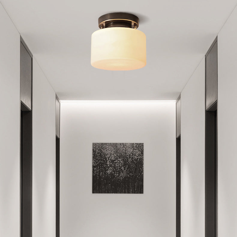 Glass Semi Flush Mount Lighting Cylinder Simple 1 Light Ceiling Fixture