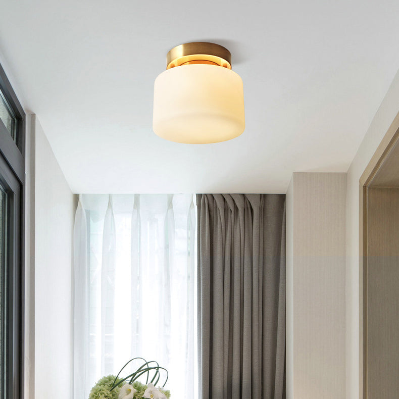 Glass Semi Flush Mount Lighting Cylinder Simple 1 Light Ceiling Fixture