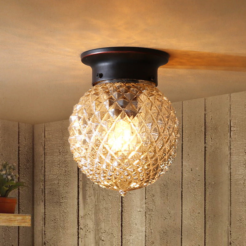 Glass Round Semi Flush Ceiling Light Vintage Aisle Ceiling Mounted Light