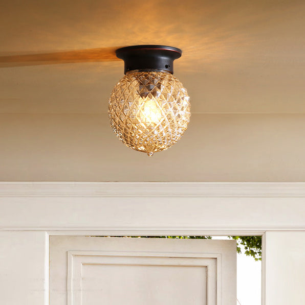 Glass Round Semi Flush Ceiling Light Vintage Aisle Ceiling Mounted Light