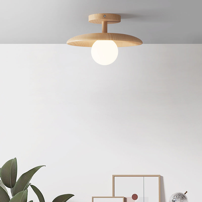 Modern Style Spherical Shape Ceiling Light Wood 1 Light Ceiling Light for Restaurant