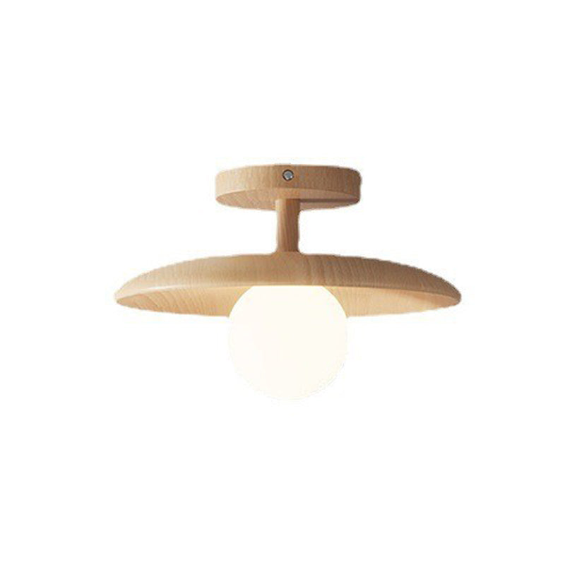 Modern Style Spherical Shape Ceiling Light Wood 1 Light Ceiling Light for Restaurant