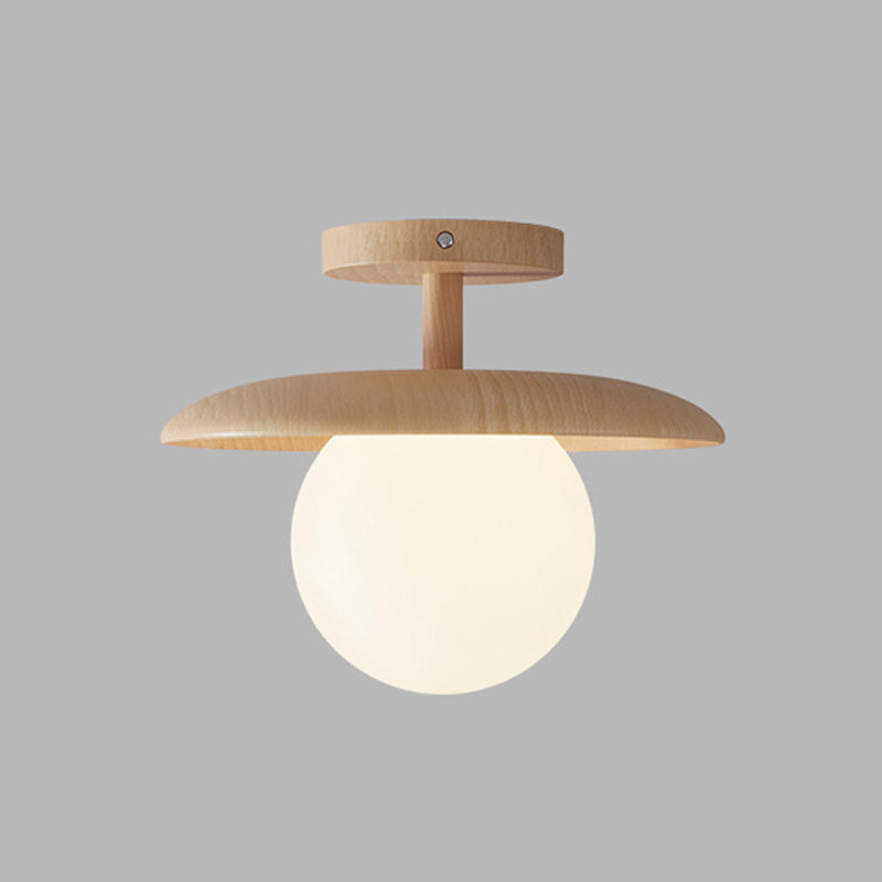 Modern Style Spherical Shape Ceiling Light Wood 1 Light Ceiling Light for Restaurant