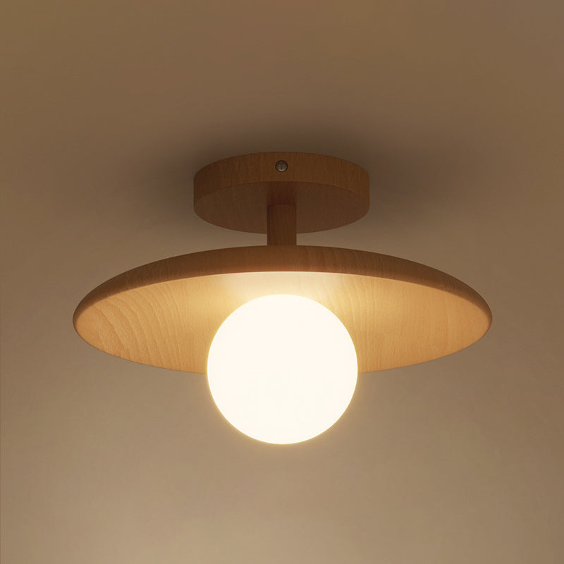 Modern Style Spherical Shape Ceiling Light Wood 1 Light Ceiling Light for Restaurant