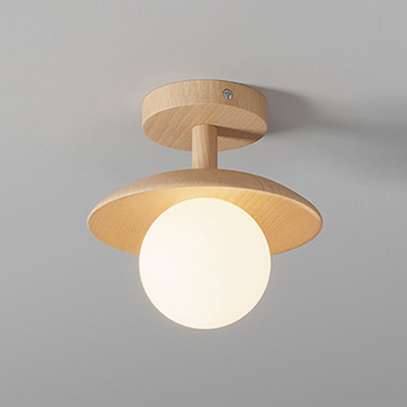 Modern Style Spherical Shape Ceiling Light Wood 1 Light Ceiling Light for Restaurant