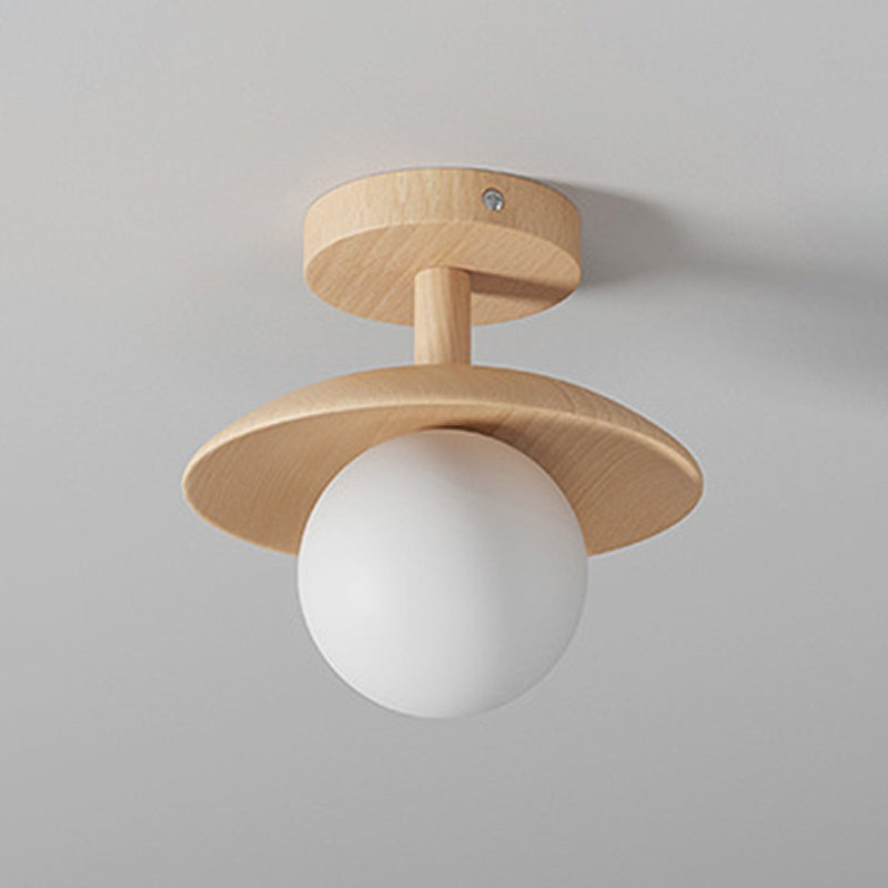 Modern Style Spherical Shape Ceiling Light Wood 1 Light Ceiling Light for Restaurant