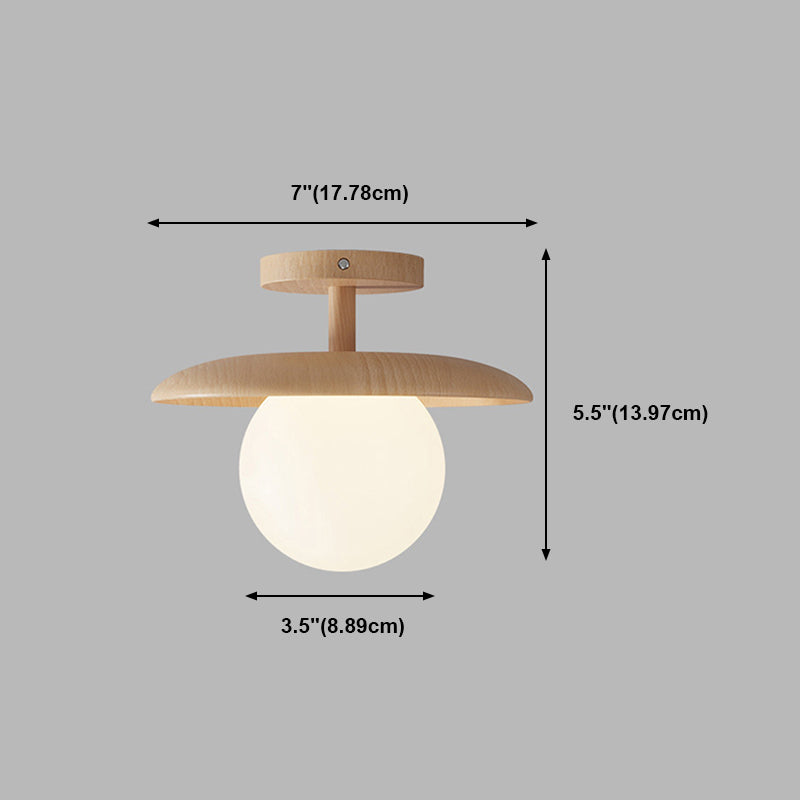 Modern Style Spherical Shape Ceiling Light Wood 1 Light Ceiling Light for Restaurant