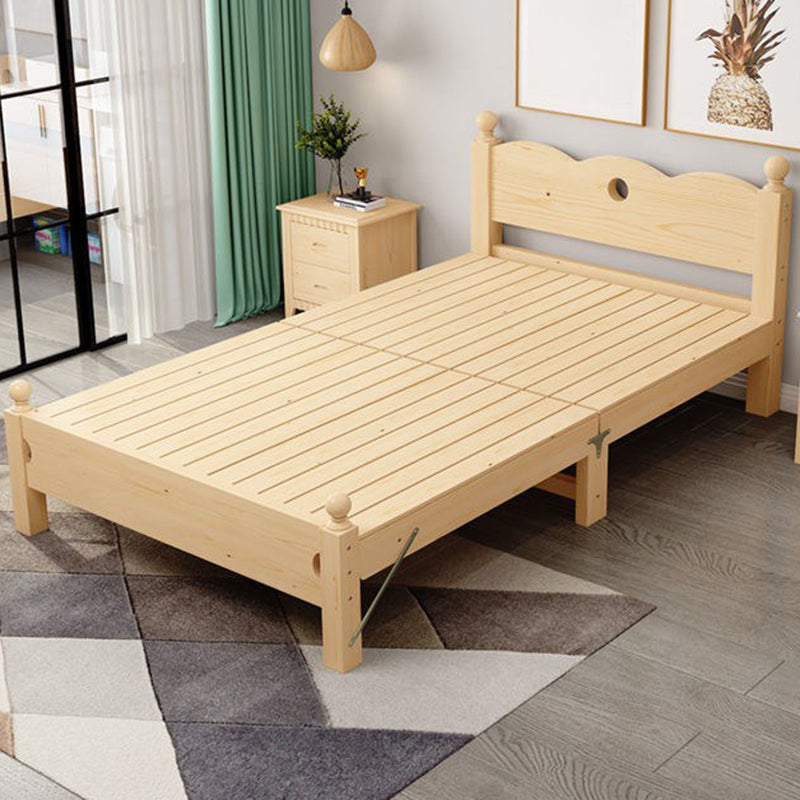 Scandinavian Wood Folding Bed Upholstered Bed Frame with Headboard