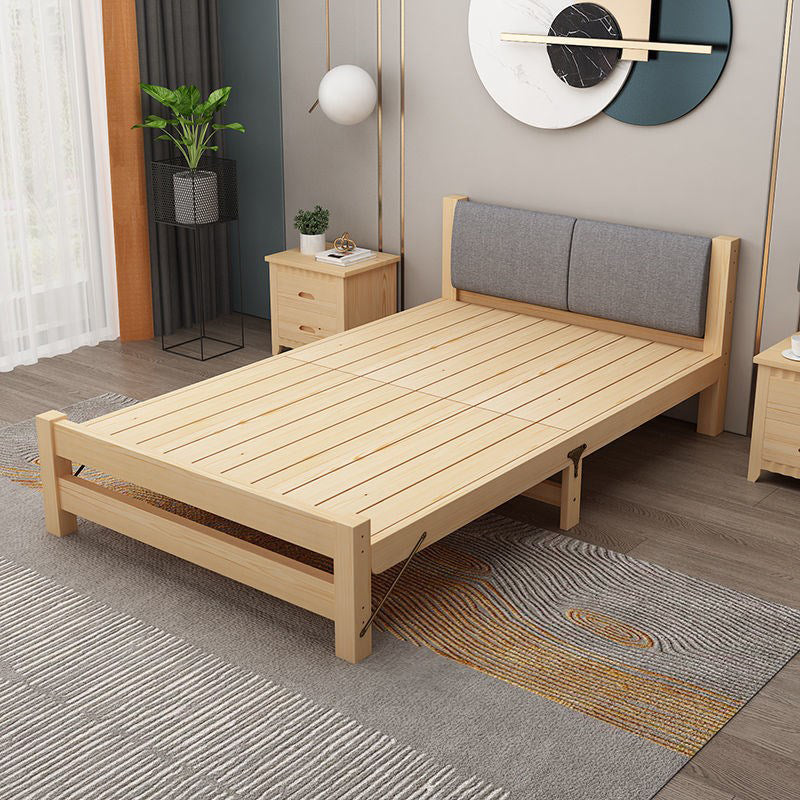 Scandinavian Wood Folding Bed Upholstered Bed Frame with Headboard