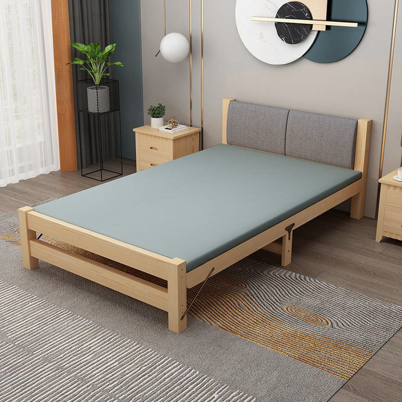 Scandinavian Wood Folding Bed Upholstered Bed Frame with Headboard