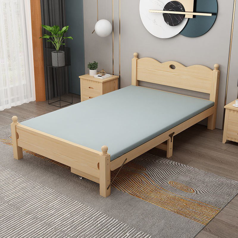 Scandinavian Wood Folding Bed Upholstered Bed Frame with Headboard