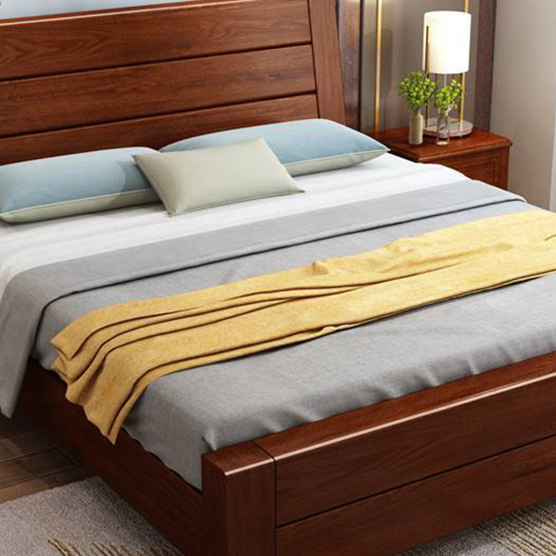 Mid-Century Modern Bed in Pine Wood with Sleigh Headboard Sleigh Bed