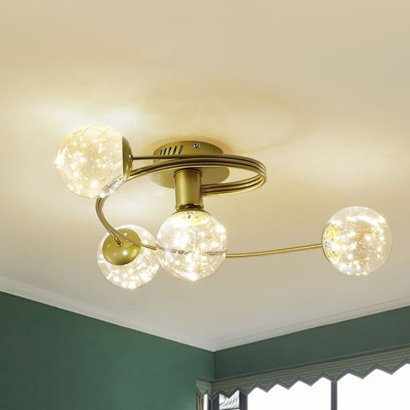 Metal Ball Shade Flush Ceiling Light Modern Style Multi Lights Flush Mount Fixture in Gold