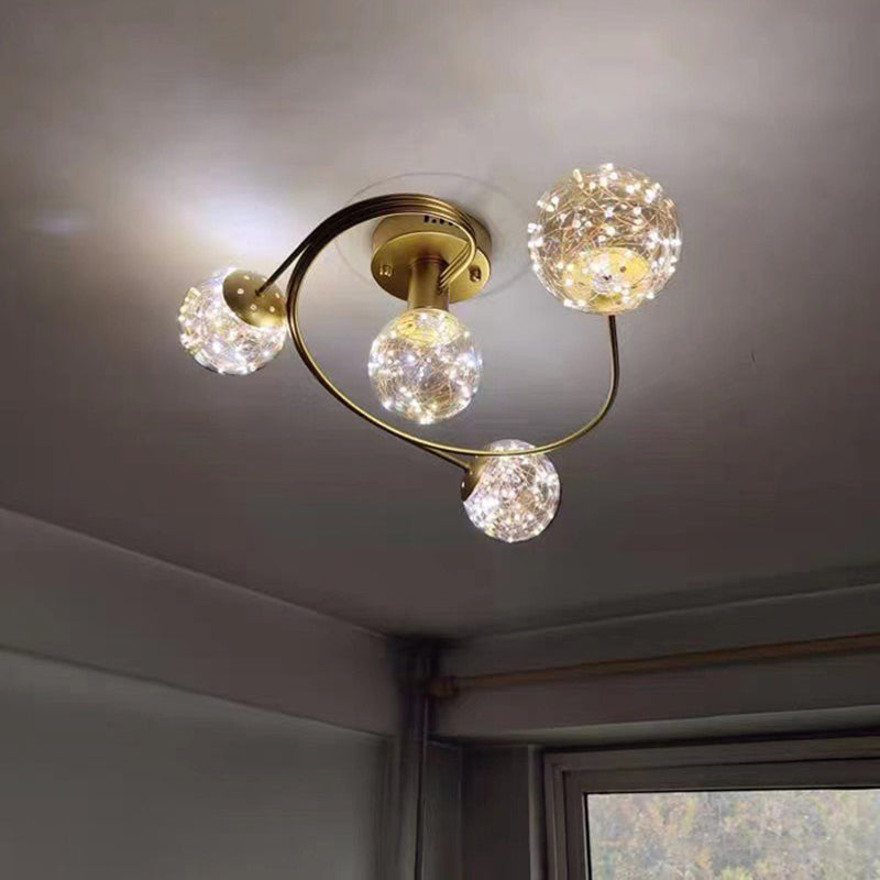 Metal Ball Shade Flush Ceiling Light Modern Style Multi Lights Flush Mount Fixture in Gold