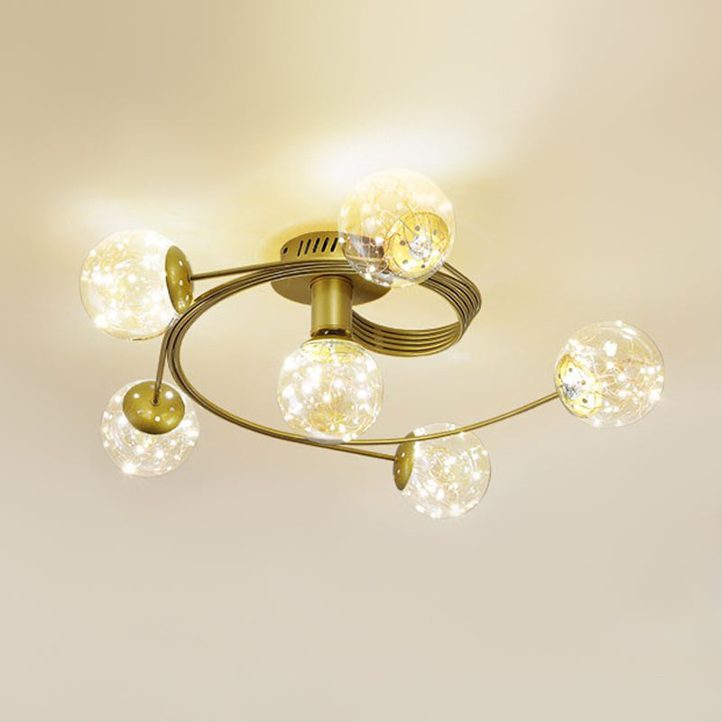 Metal Ball Shade Flush Ceiling Light Modern Style Multi Lights Flush Mount Fixture in Gold