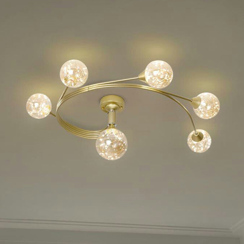 Metal Ball Shade Flush Ceiling Light Modern Style Multi Lights Flush Mount Fixture in Gold