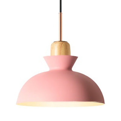 Pink/Yellow/Green Bowl Shade Ceiling Fixture Modern Style Metal 1 Light Dining Table Pendant Light