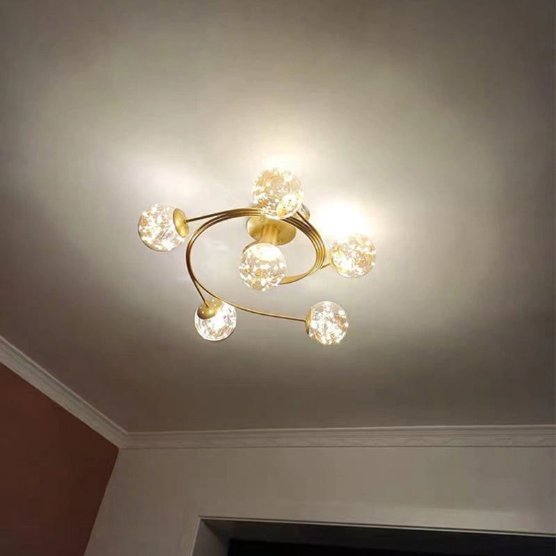 Metal Ball Shade Flush Ceiling Light Modern Style Multi Lights Flush Mount Fixture in Gold