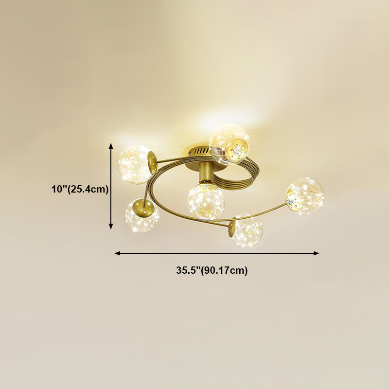 Metal Ball Shade Flush Ceiling Light Modern Style Multi Lights Flush Mount Fixture in Gold
