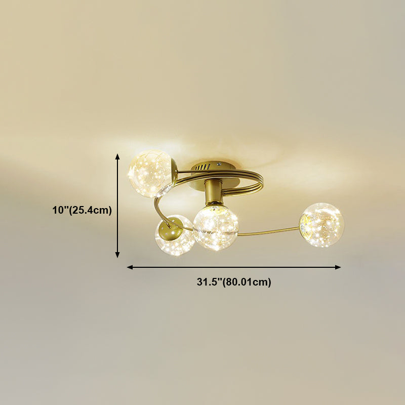 Metal Ball Shade Flush Ceiling Light Modern Style Multi Lights Flush Mount Fixture in Gold