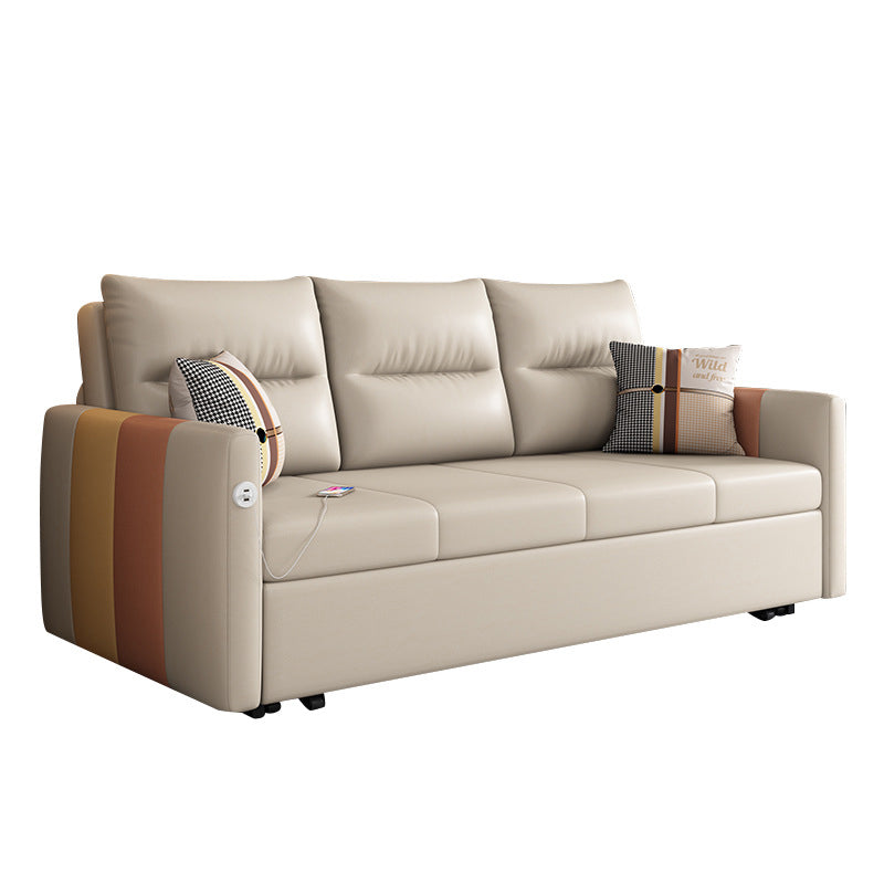 Faux Leather Sofa Stain Resistant Sewn Pillow Back Sofa Bed in Light Brown
