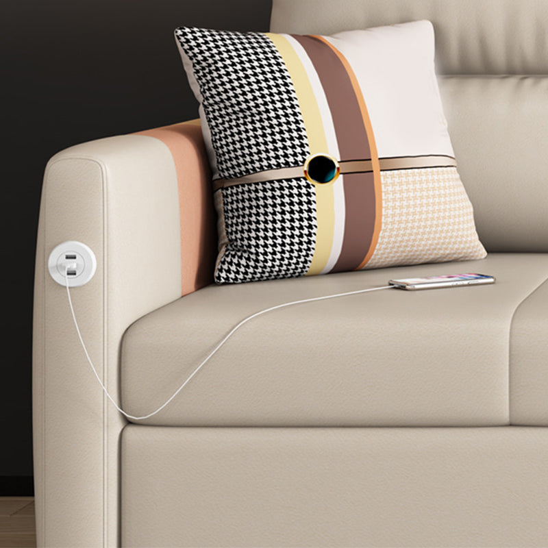 Faux Leather Sofa Stain Resistant Sewn Pillow Back Sofa Bed in Light Brown
